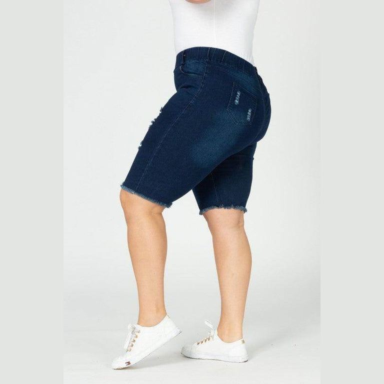 Plus Hi-Waist Distressed Bermuda Short Jeggings - VacationGrabs