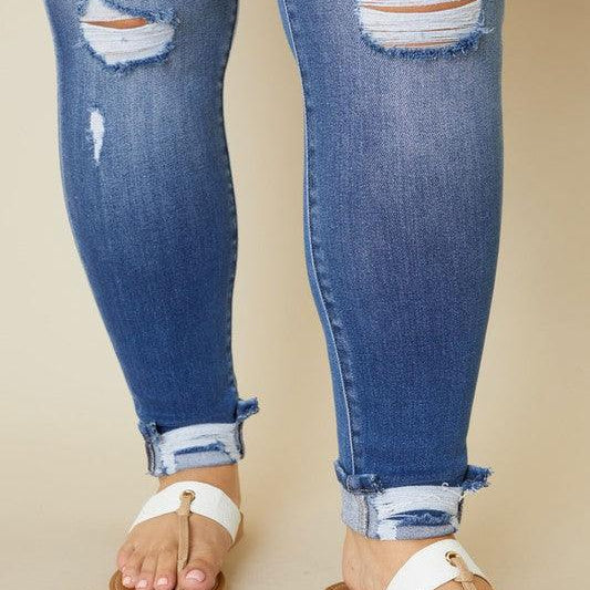 Women's Jeans Plus High Rise Button Fly Ankle Skinny