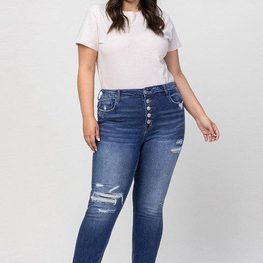 Women's Jeans Plus High Rise Patched Button Up Distressed