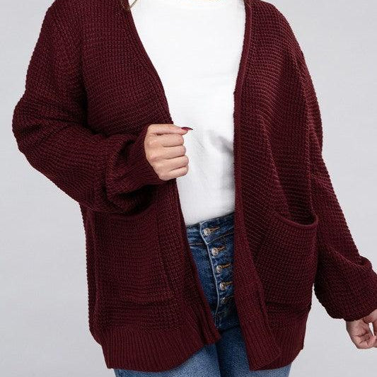Women's Sweaters - Cardigans Plus Low Gauge Waffle Open Cardigan Sweater