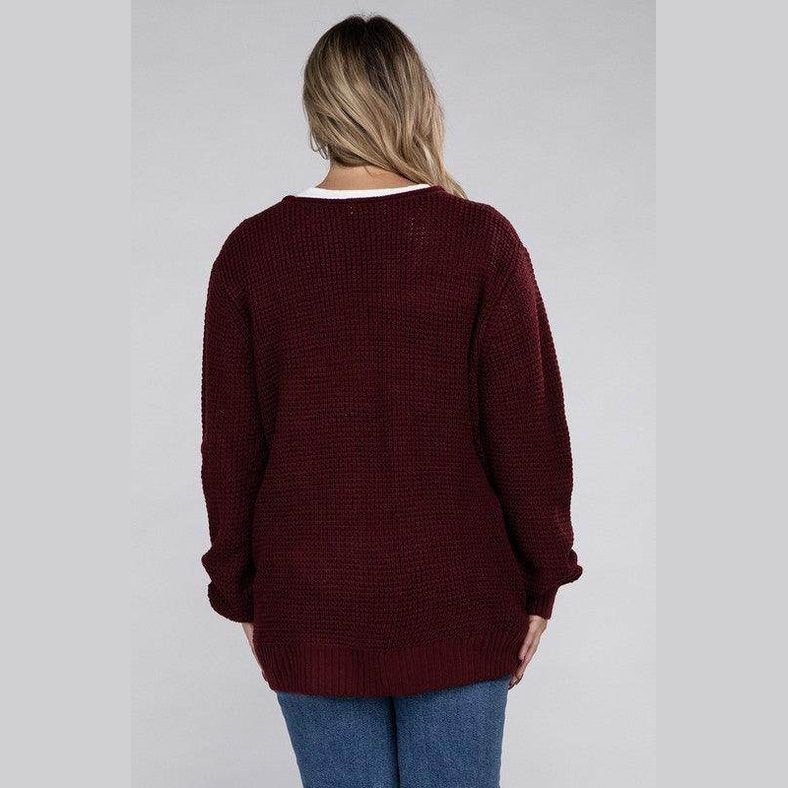 Plus Low Gauge Waffle Open Cardigan Sweater - VacationGrabs