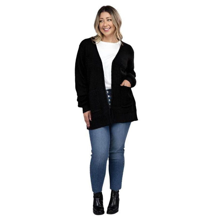 Plus Low Gauge Waffle Open Cardigan Sweater - VacationGrabs