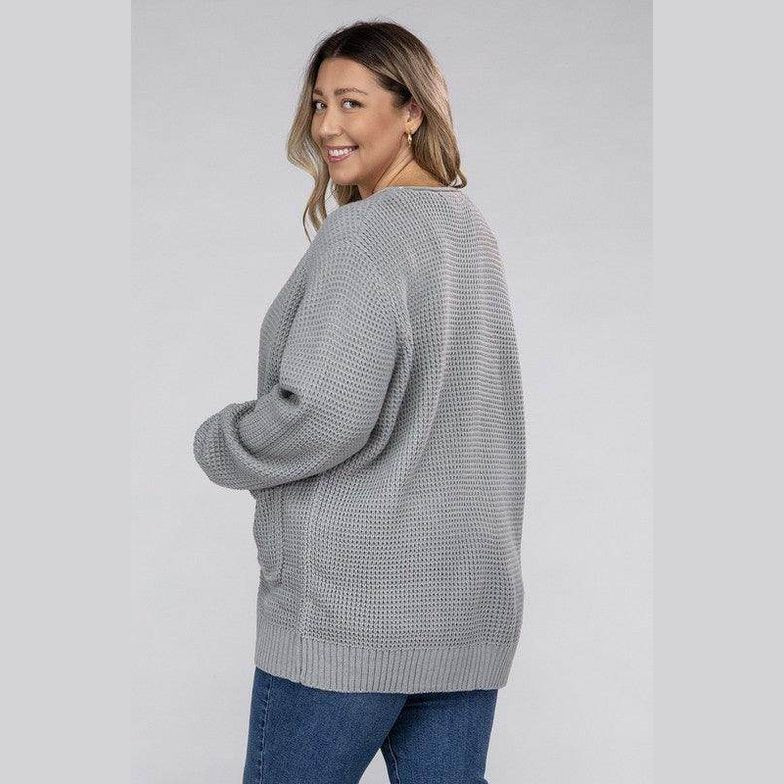 Plus Low Gauge Waffle Open Cardigan Sweater - VacationGrabs