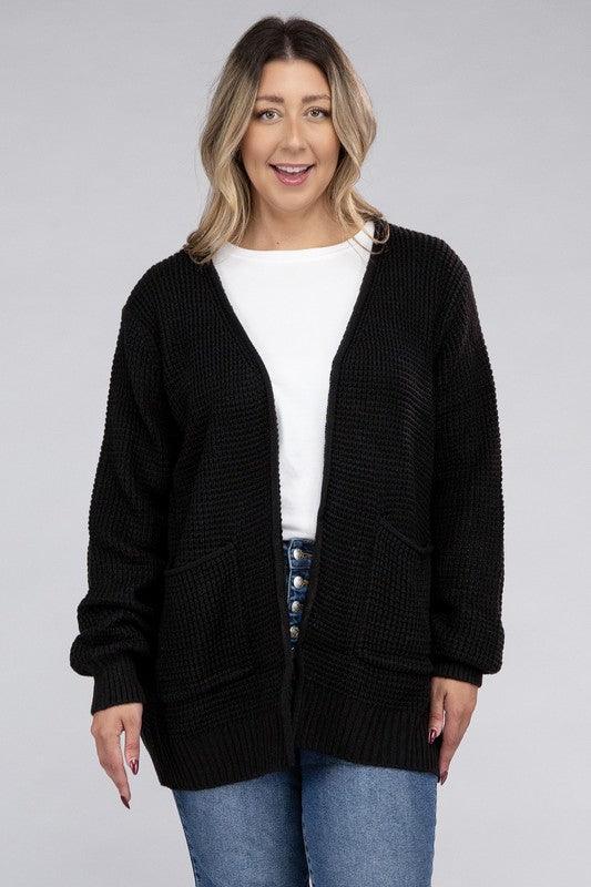 Women's Sweaters - Cardigans Plus Low Gauge Waffle Open Cardigan Sweater