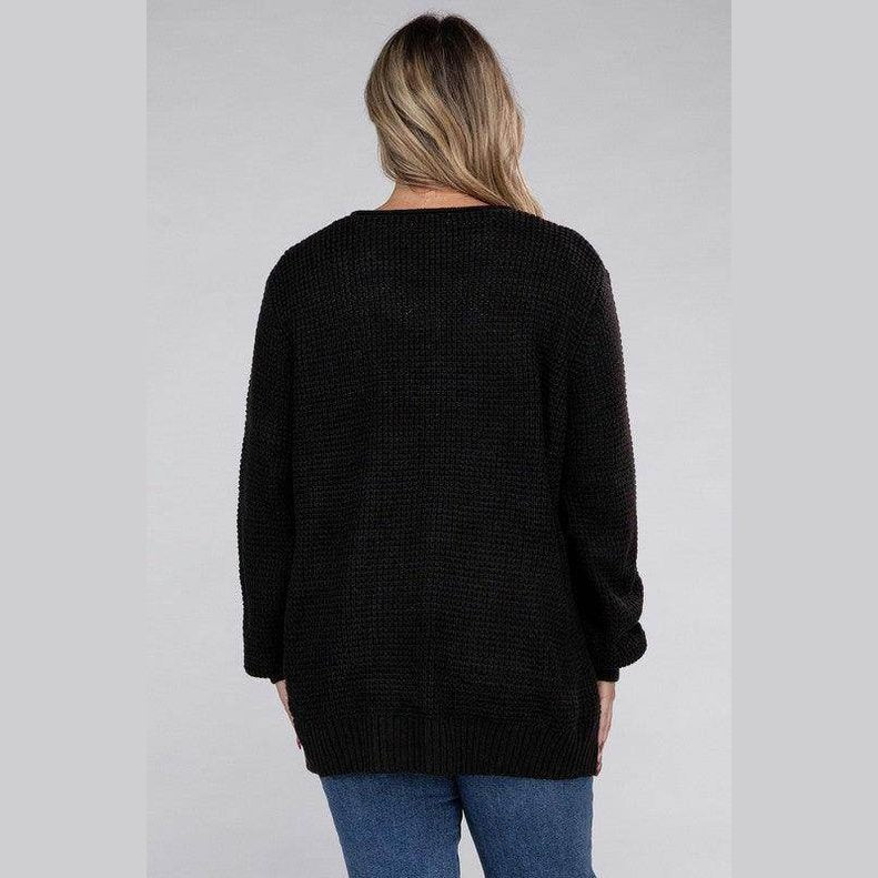Plus Low Gauge Waffle Open Cardigan Sweater - VacationGrabs