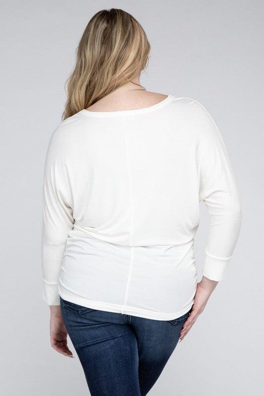 Women's Shirts Plus Luxe Rayon Boat Neck 3/4 Sleeve Top