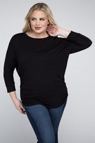 Women's Shirts Plus Luxe Rayon Boat Neck 3/4 Sleeve Top