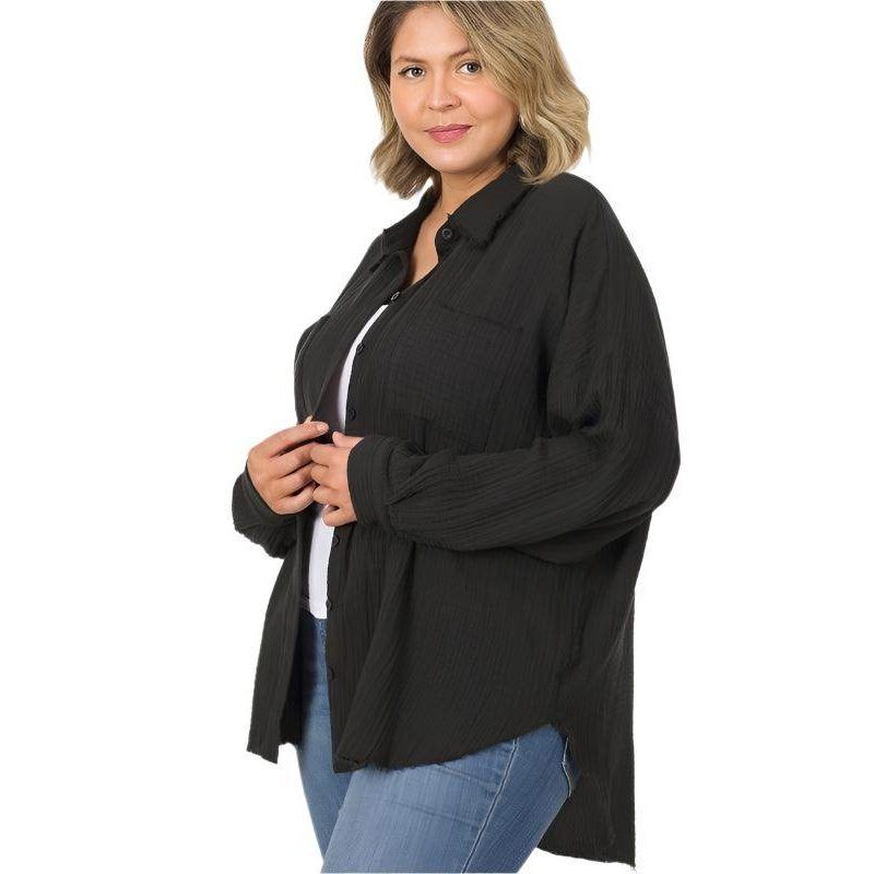 Plus Oversized Raw Edge Shirt - VacationGrabs