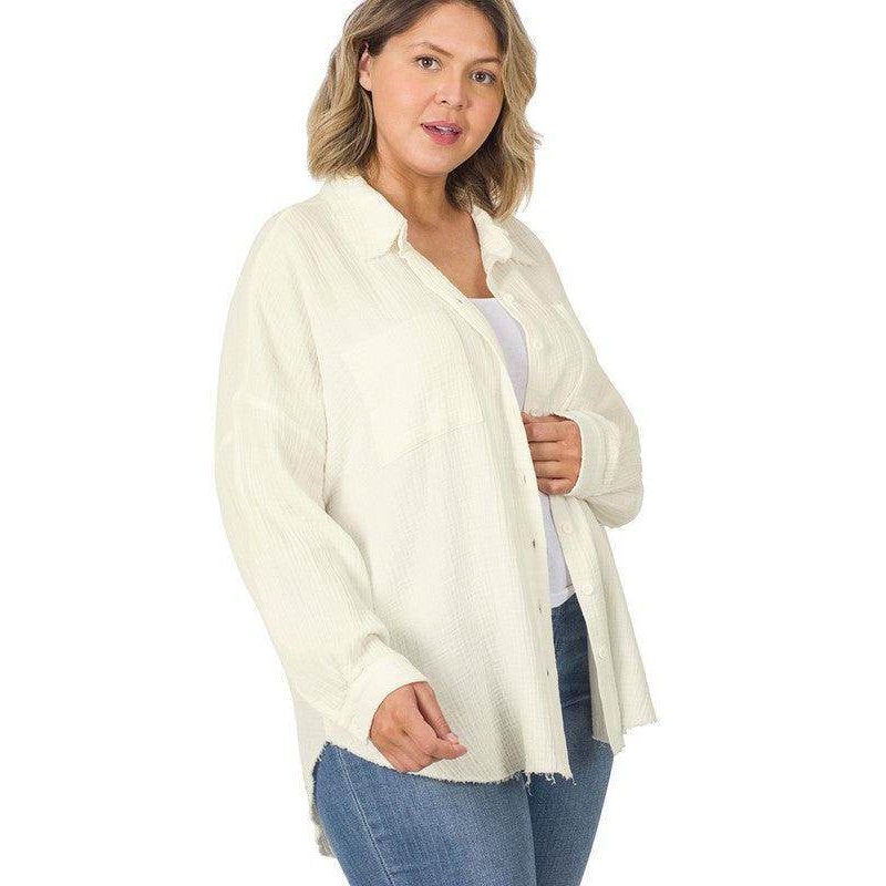 Plus Oversized Raw Edge Shirt - VacationGrabs