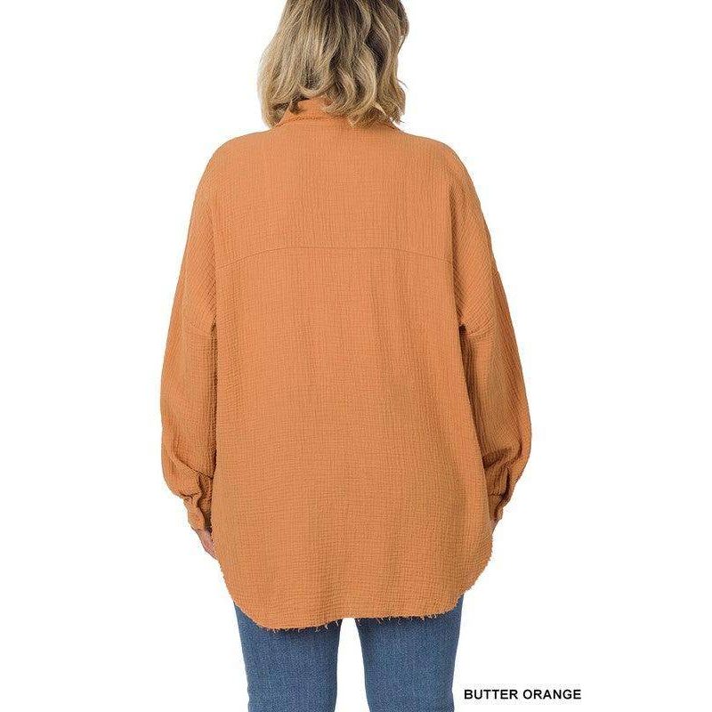 Plus Oversized Raw Edge Shirt - VacationGrabs