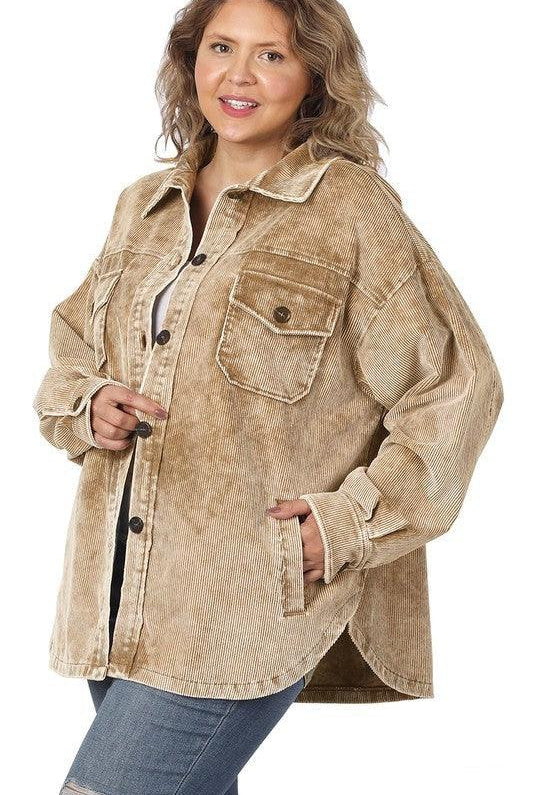 Women's Coats & Jackets Plus Premium Vintage Oversized Corduroy Shacket