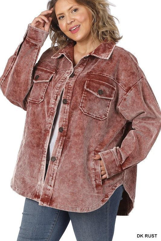 Women's Coats & Jackets Plus Premium Vintage Oversized Corduroy Shacket