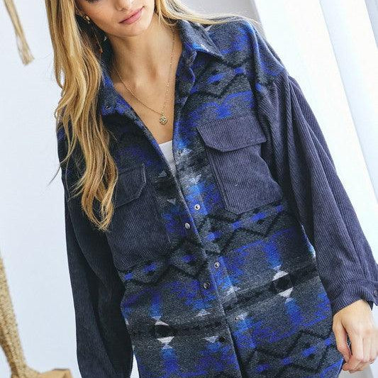 Women's Coats & Jackets Plus Printed Button Down Long Sleeve Jacket