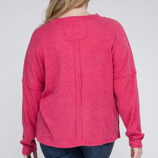 Women's Sweaters Plus Ribbed Brushed Melange Hacci Sweater