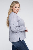 Women's Sweaters Plus Ribbed Brushed Melange Hacci Sweater