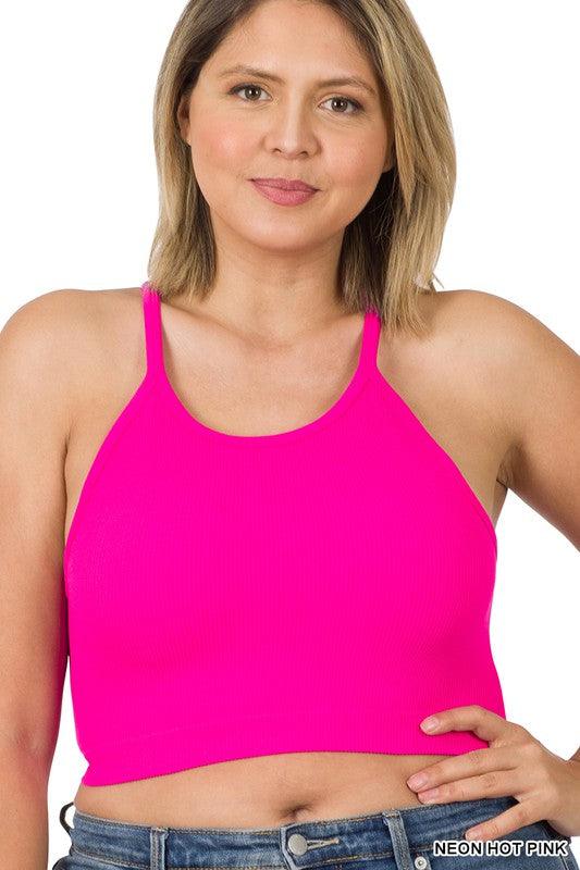 Women's Shirts - Cropped Tops Plus Ribbed Seamless Cami Top