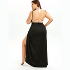 Plus size beach sarong in black with high slit, perfect for stylish summer beachwear.