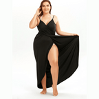 Plus size beach sarong in black with adjustable straps and flowing design for stylish beach cover-up