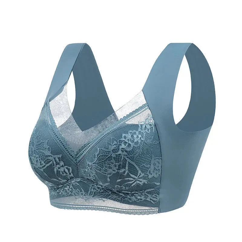 Women's plus size bra in teal lace for comfortable all-day wear
