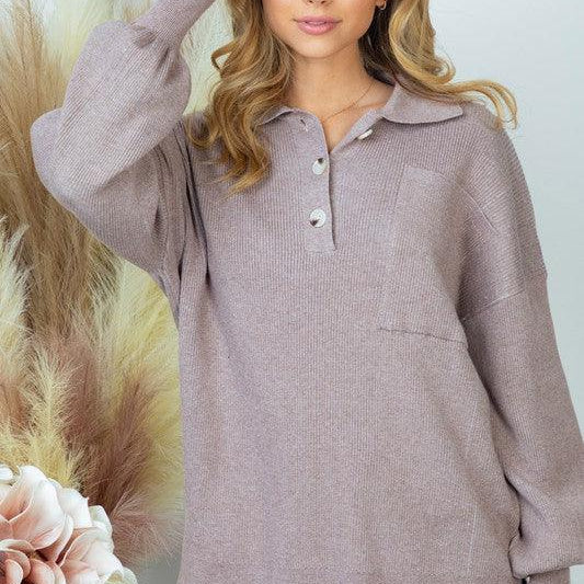 Women's Shirts Plus Size Brown Long Sleeve Solid Knit Top