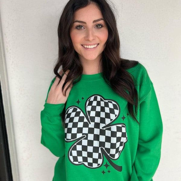 Women's Sweatshirts & Hoodies Plus Size Checkered Clover Sweatshirt