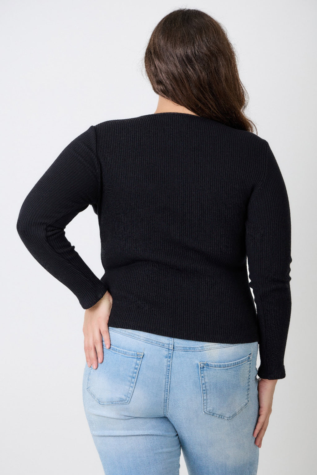 Women's black ribbed sweater, perfect for casual outings, plus size clothiers