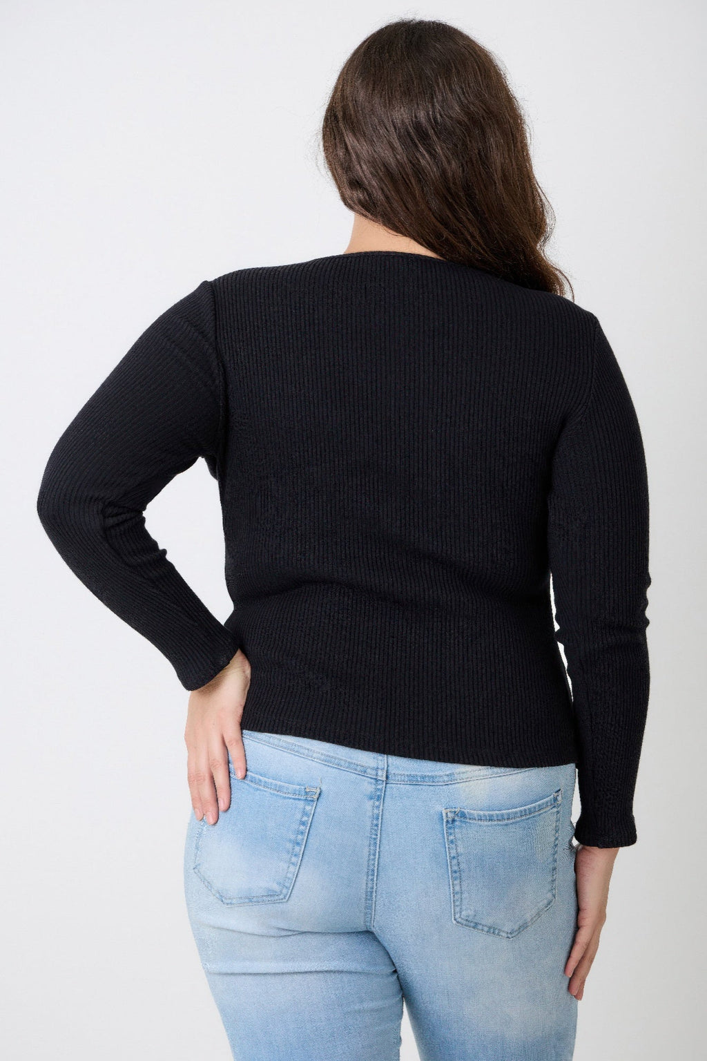 Women's black ribbed sweater, perfect for casual outings, plus size clothiers
