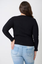 Women's black ribbed sweater, perfect for casual outings, plus size clothiers
