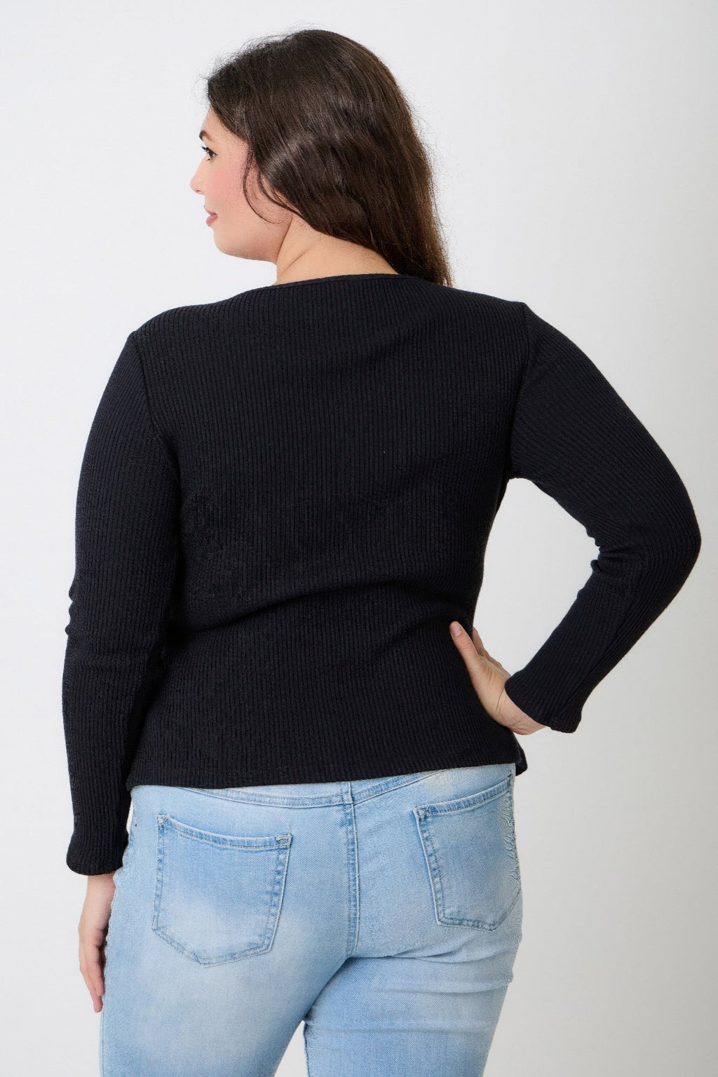 Women's ribbed black top for casual wear, plus size clothiers