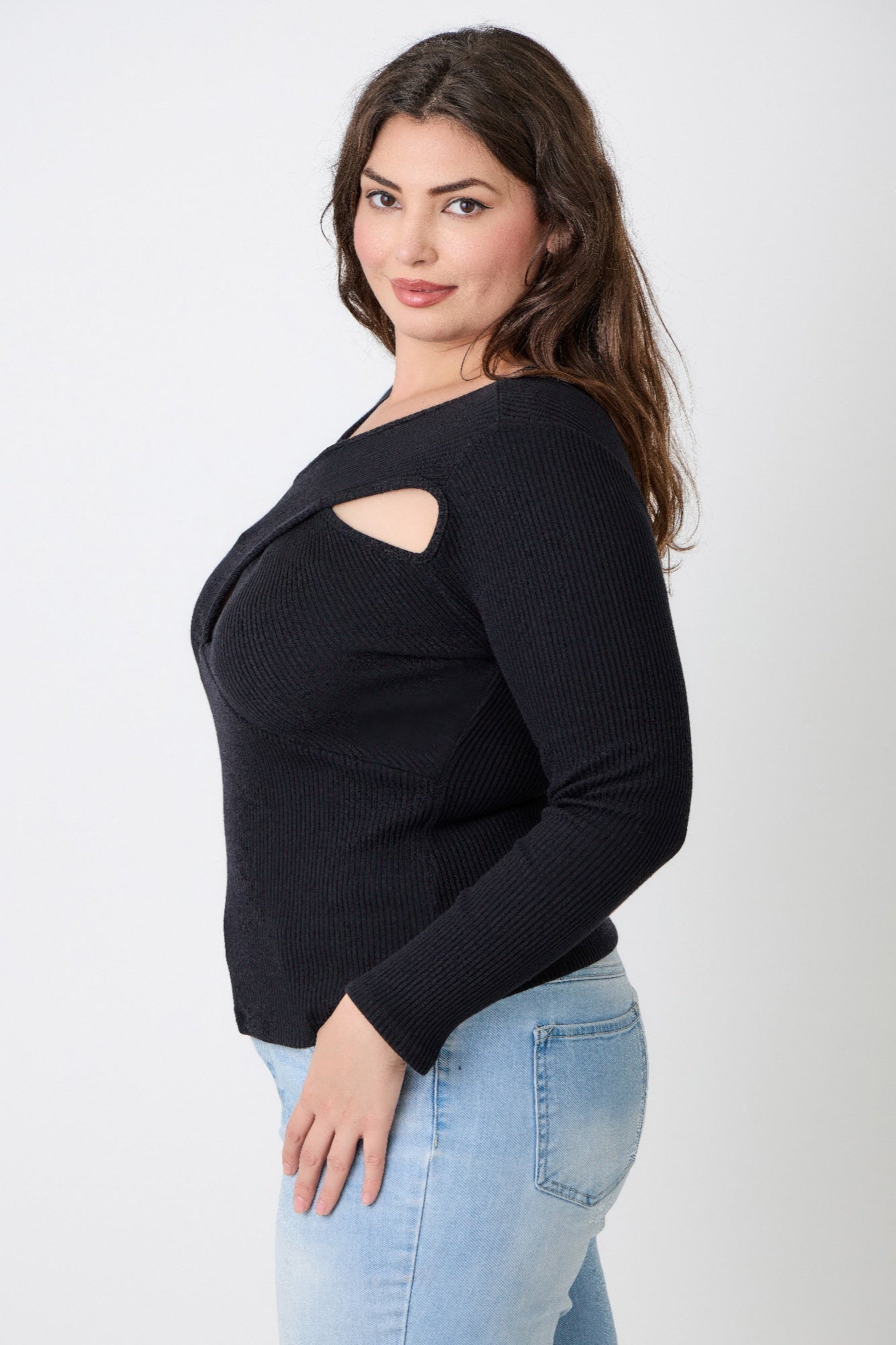 Black ribbed top for women, perfect for casual outings, plus size clothiers