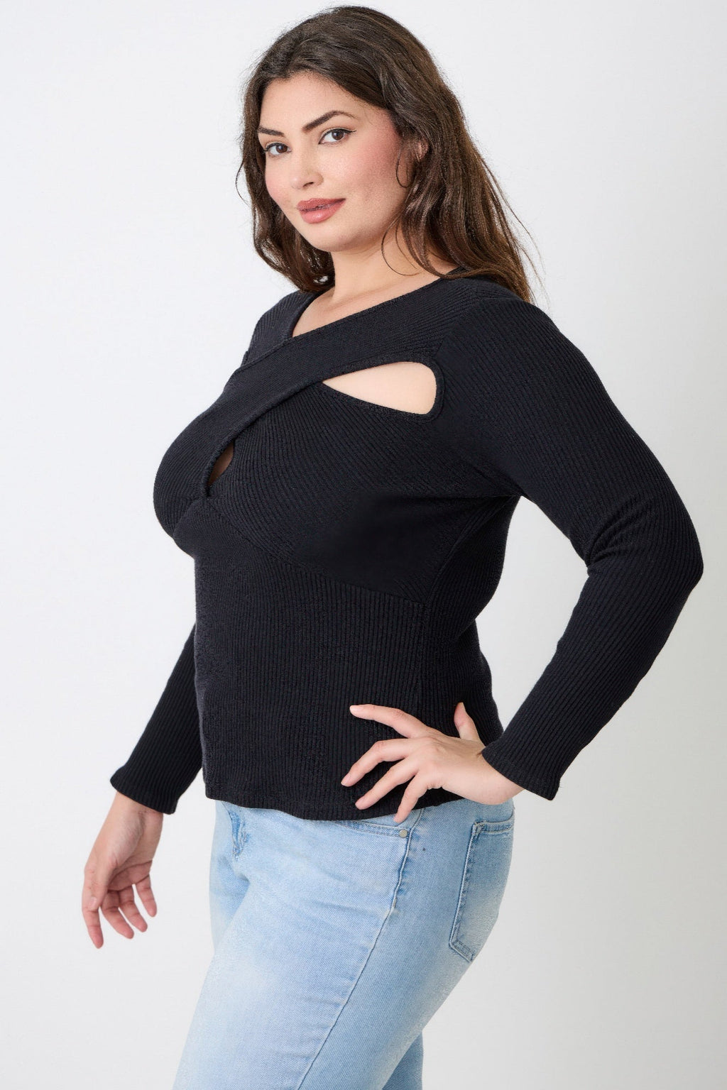 Black ribbed sweater for women, stylish plus size clothiers for casual wear