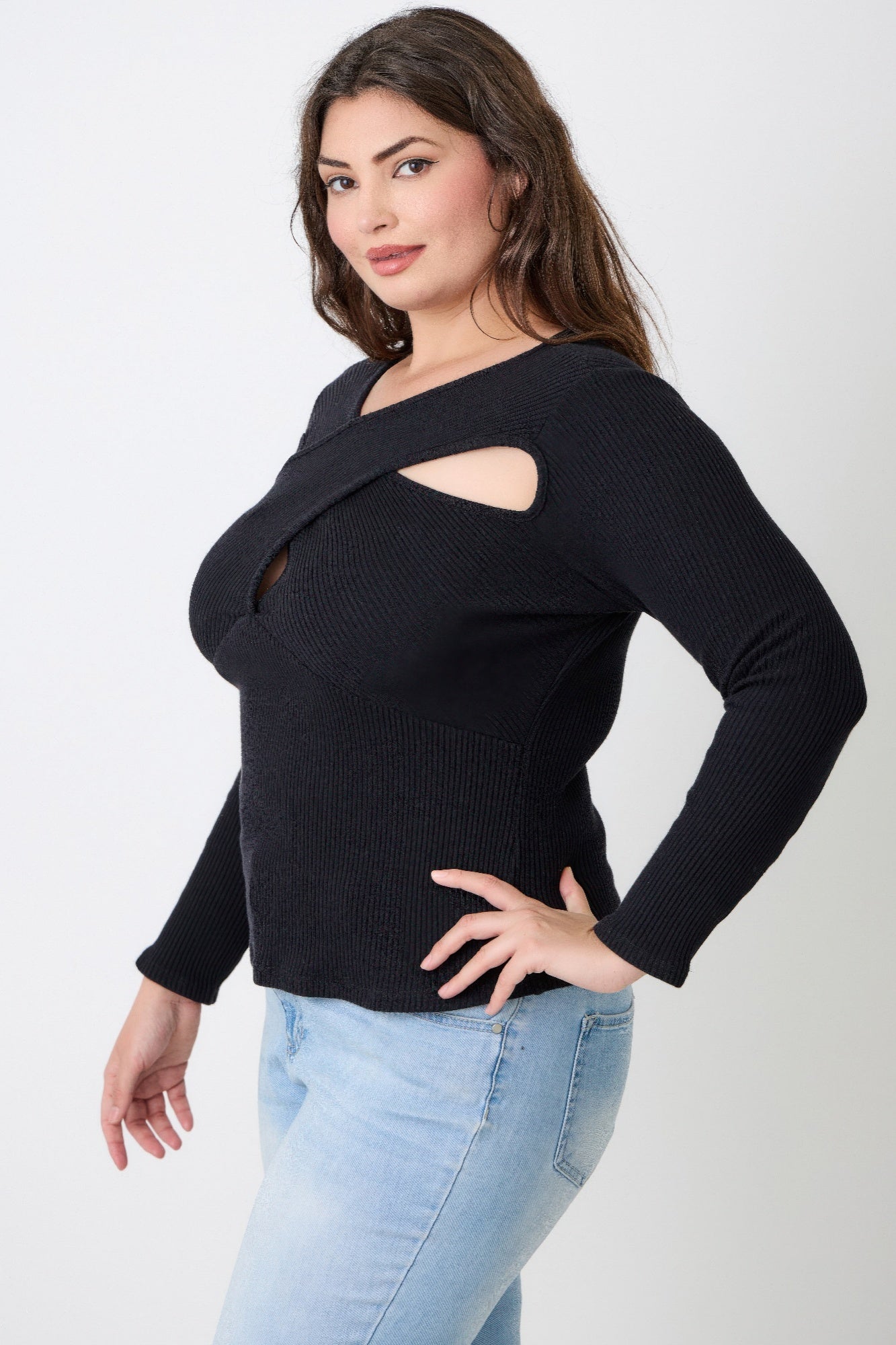Black ribbed sweater for women, stylish plus size clothiers for casual wear