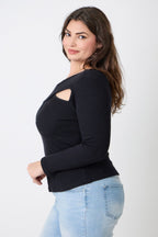 Black ribbed sweater for women, stylish cutout design, casual wear