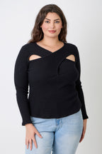 Black plus size clothiers sweater with unique cut-out design