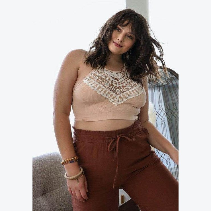 Plus Size Crochet Lace High Neck Bralette Top - VacationGrabs