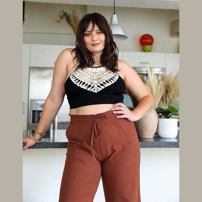 Plus Size Crochet Lace High Neck Bralette Top - VacationGrabs