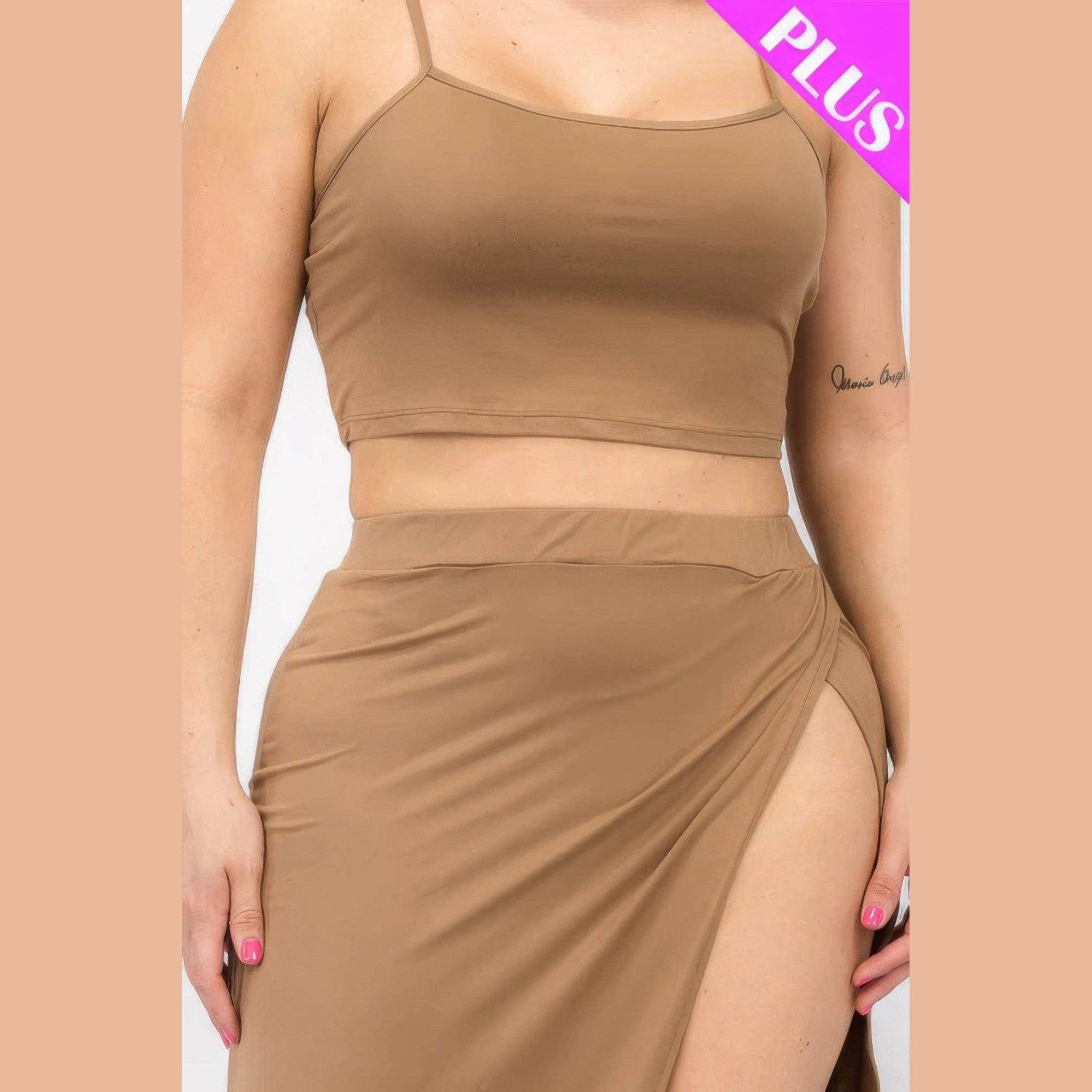 Plus Crop Cami & Split Thigh Maxi Skirt Set - VacationGrabs