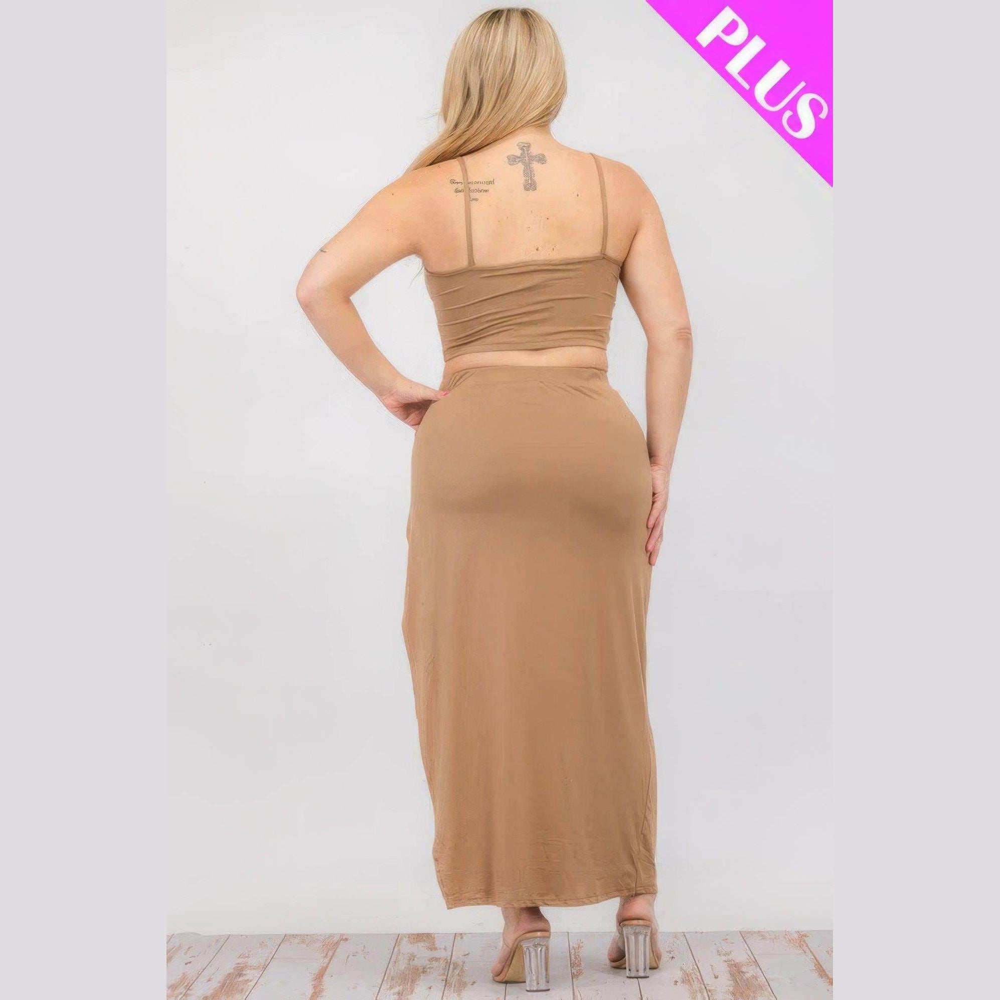 Plus Crop Cami & Split Thigh Maxi Skirt Set - VacationGrabs
