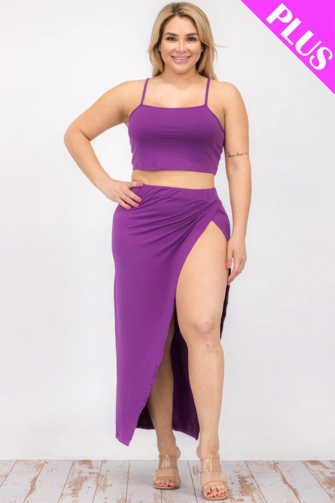 Women's Outfits & Sets Plus Size Crop Cami & Split Thigh Maxi Skirt Set