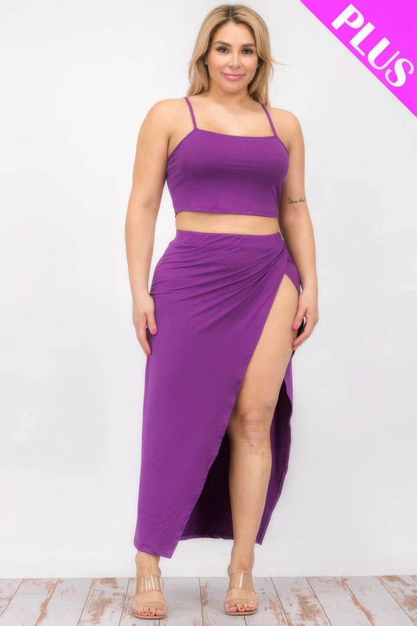 Women's Outfits & Sets Plus Size Crop Cami & Split Thigh Maxi Skirt Set