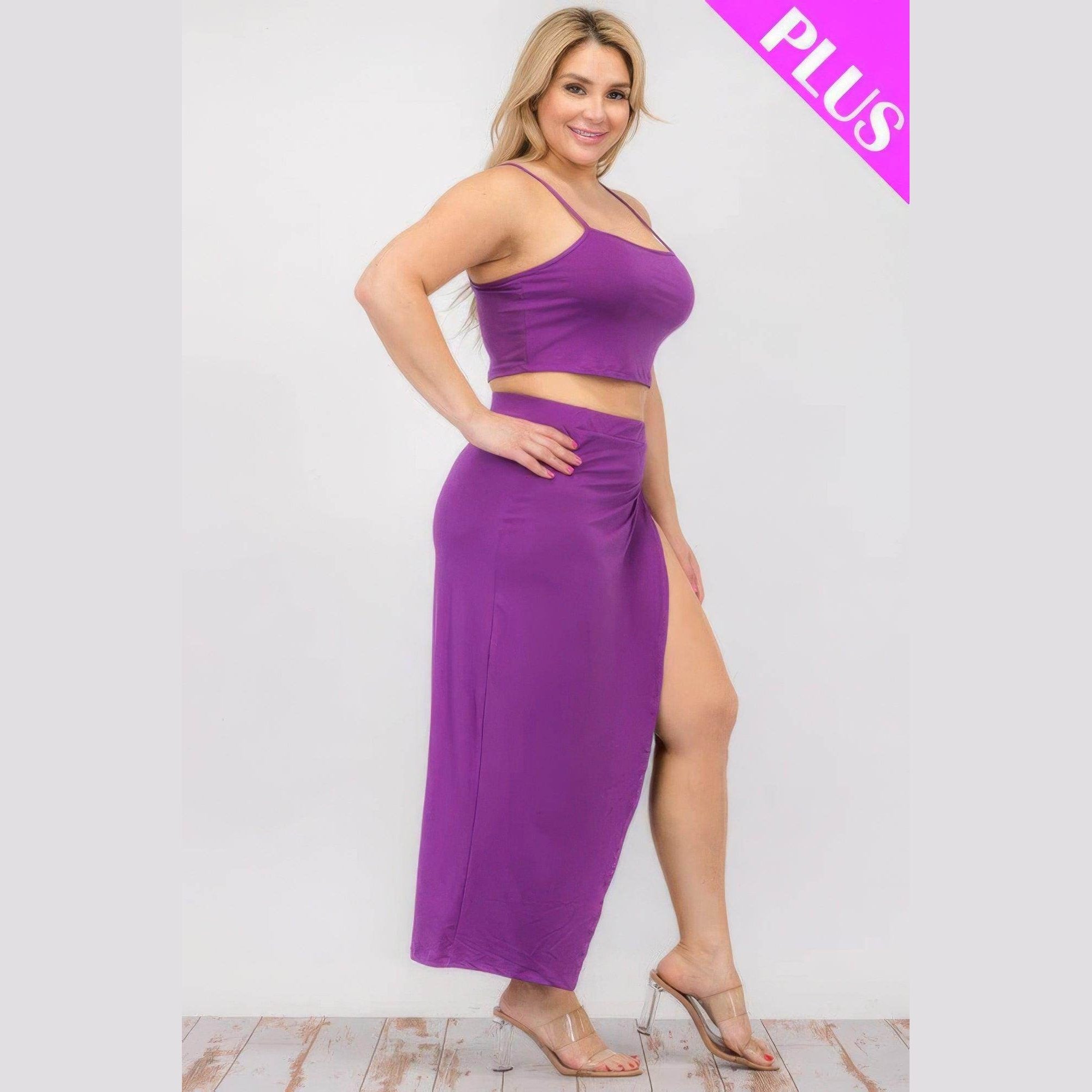 Plus Crop Cami & Split Thigh Maxi Skirt Set - VacationGrabs