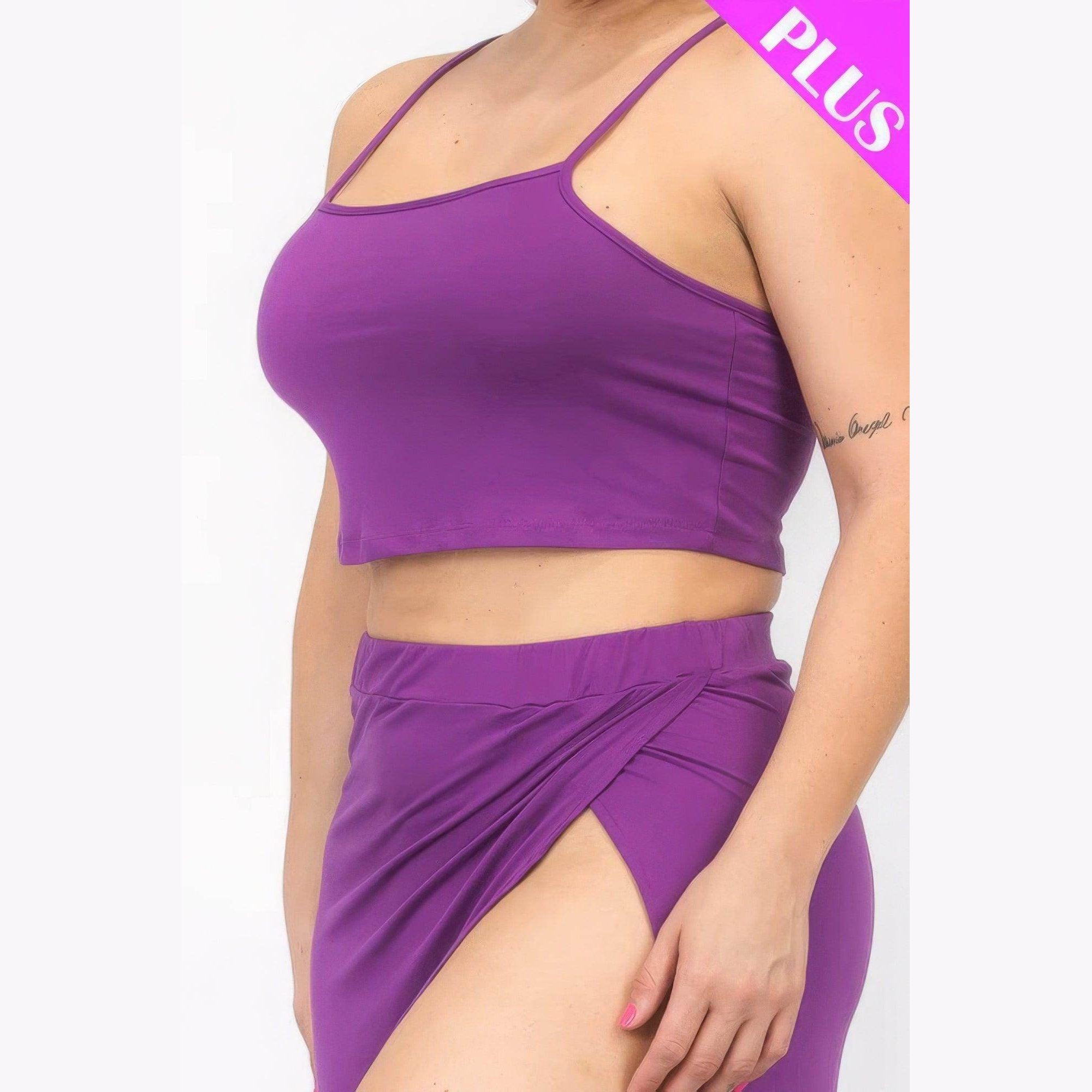 Plus Crop Cami & Split Thigh Maxi Skirt Set - VacationGrabs