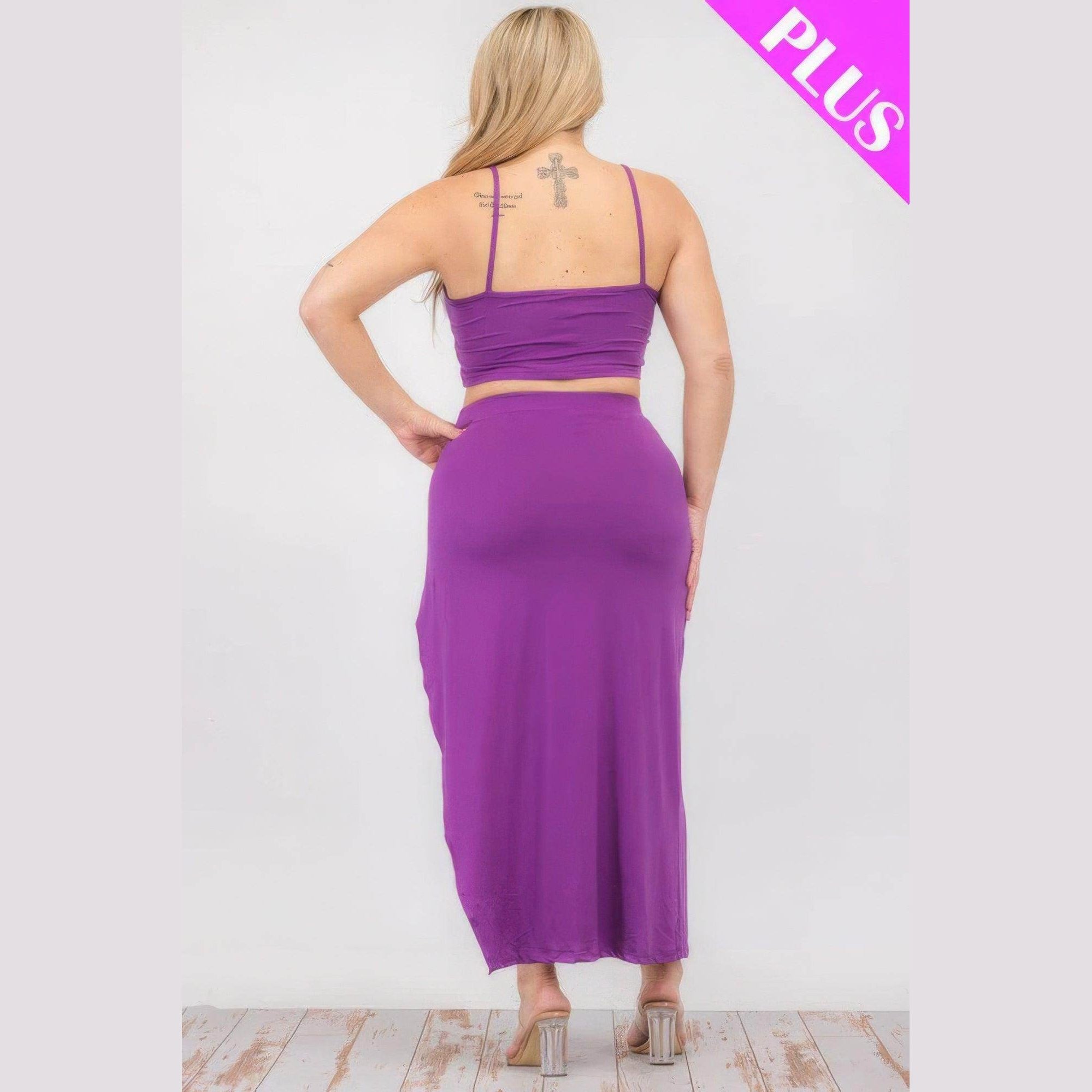 Plus Crop Cami & Split Thigh Maxi Skirt Set - VacationGrabs