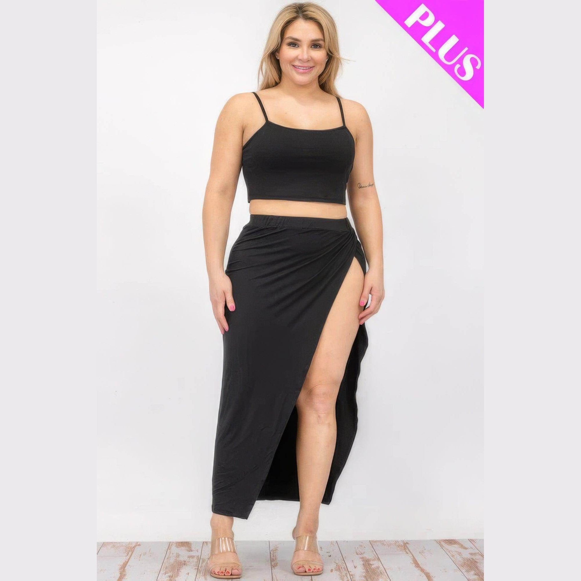 Plus Crop Cami & Split Thigh Maxi Skirt Set - VacationGrabs