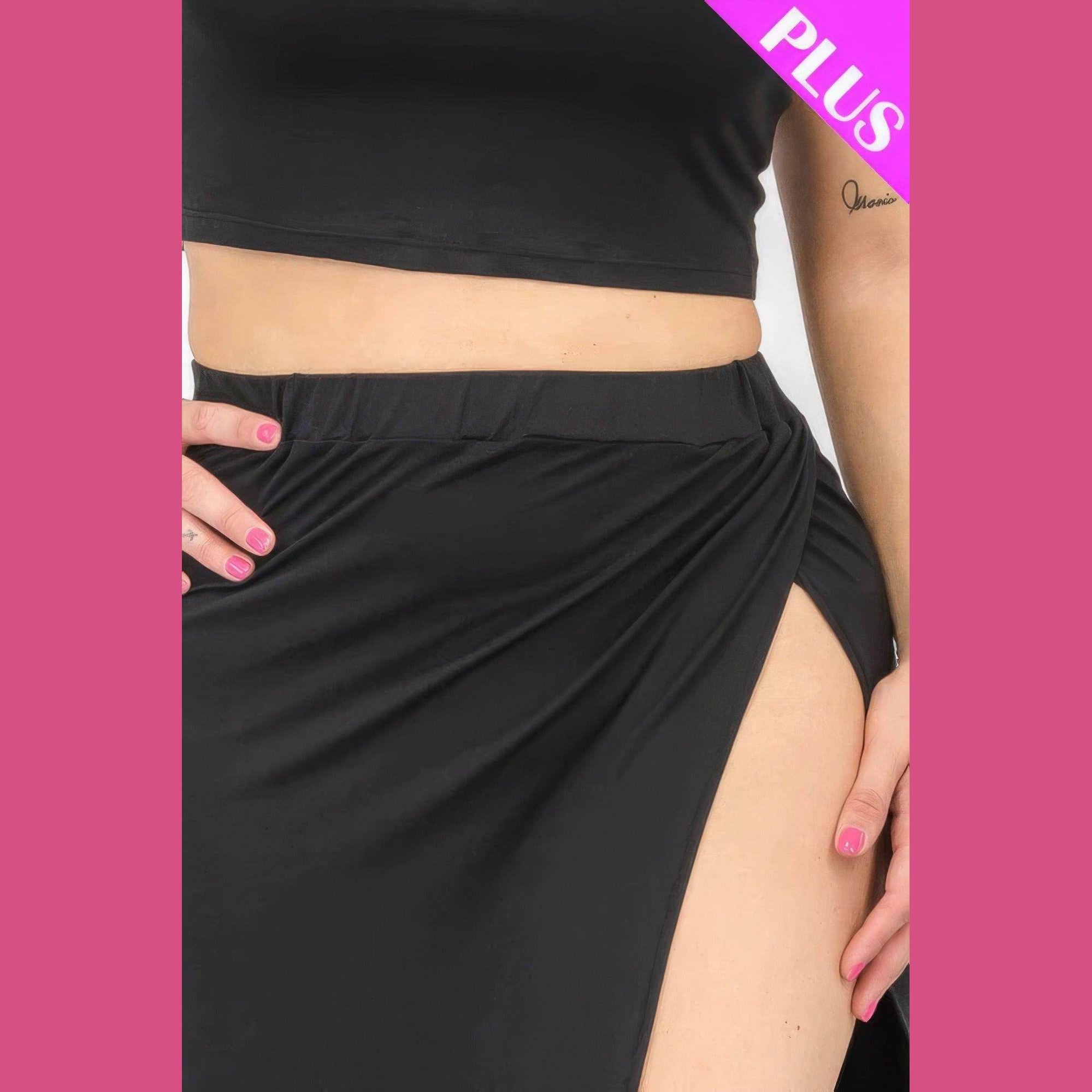 Plus Crop Cami & Split Thigh Maxi Skirt Set - VacationGrabs