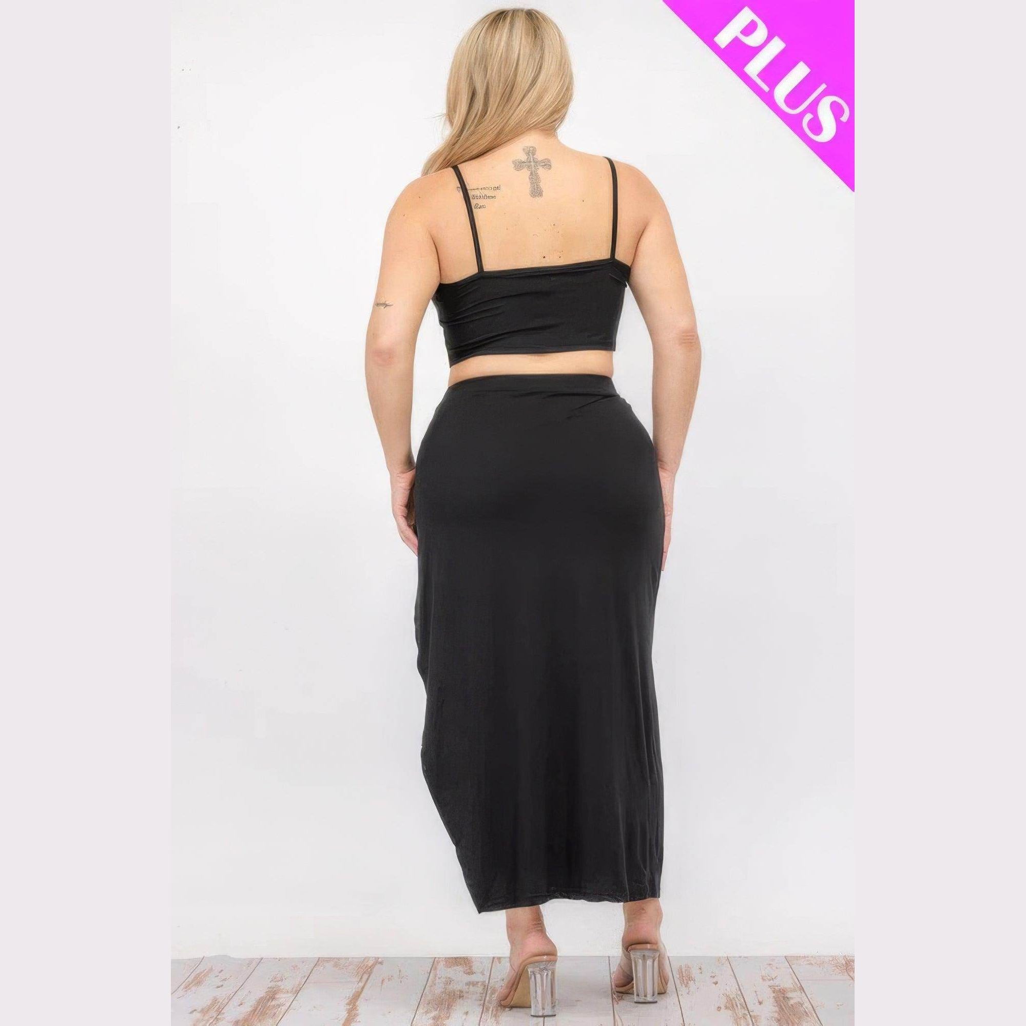 Plus Crop Cami & Split Thigh Maxi Skirt Set - VacationGrabs