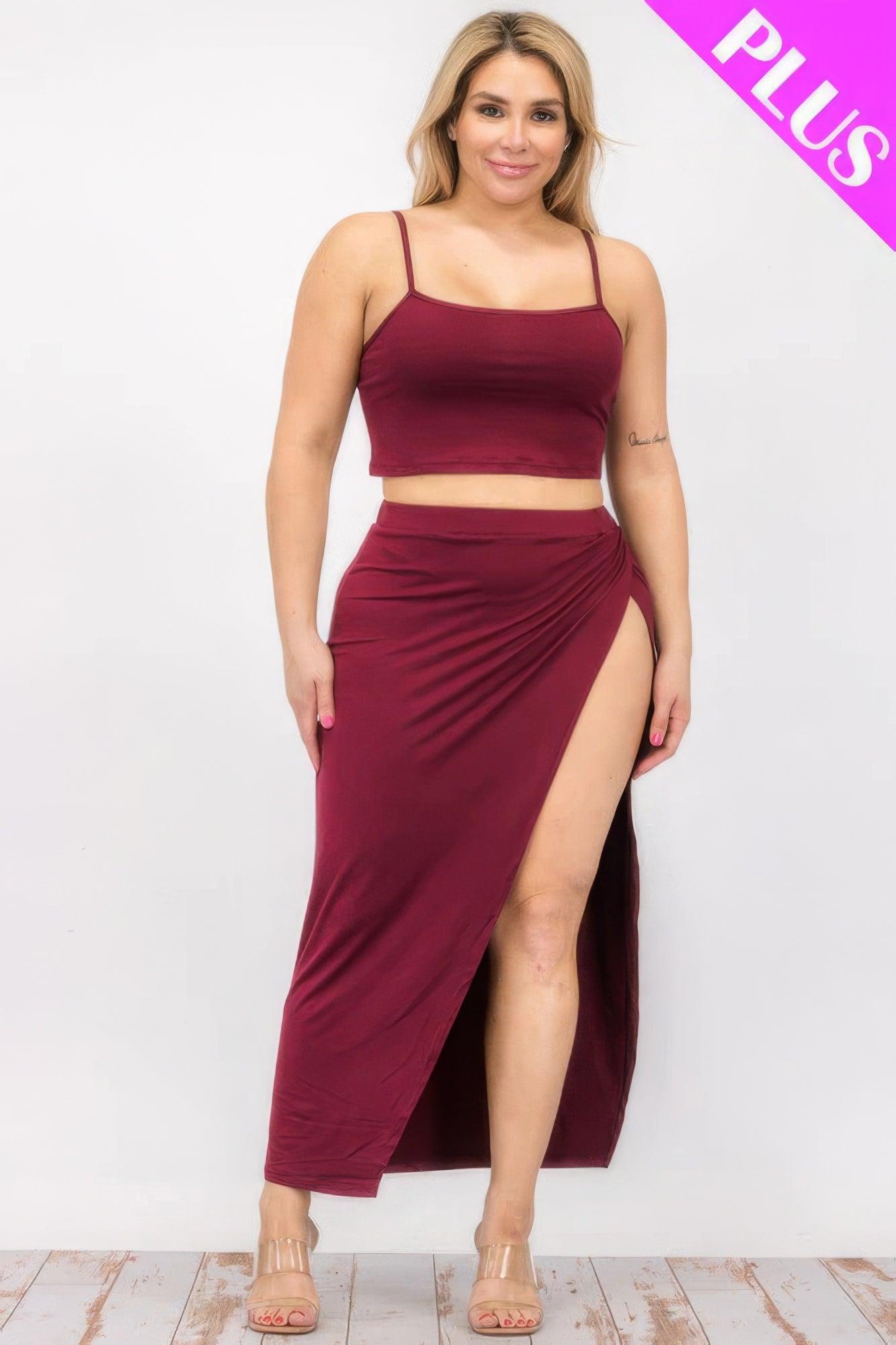 Women's Outfits & Sets Plus Size Crop Cami & Split Thigh Maxi Skirt Set