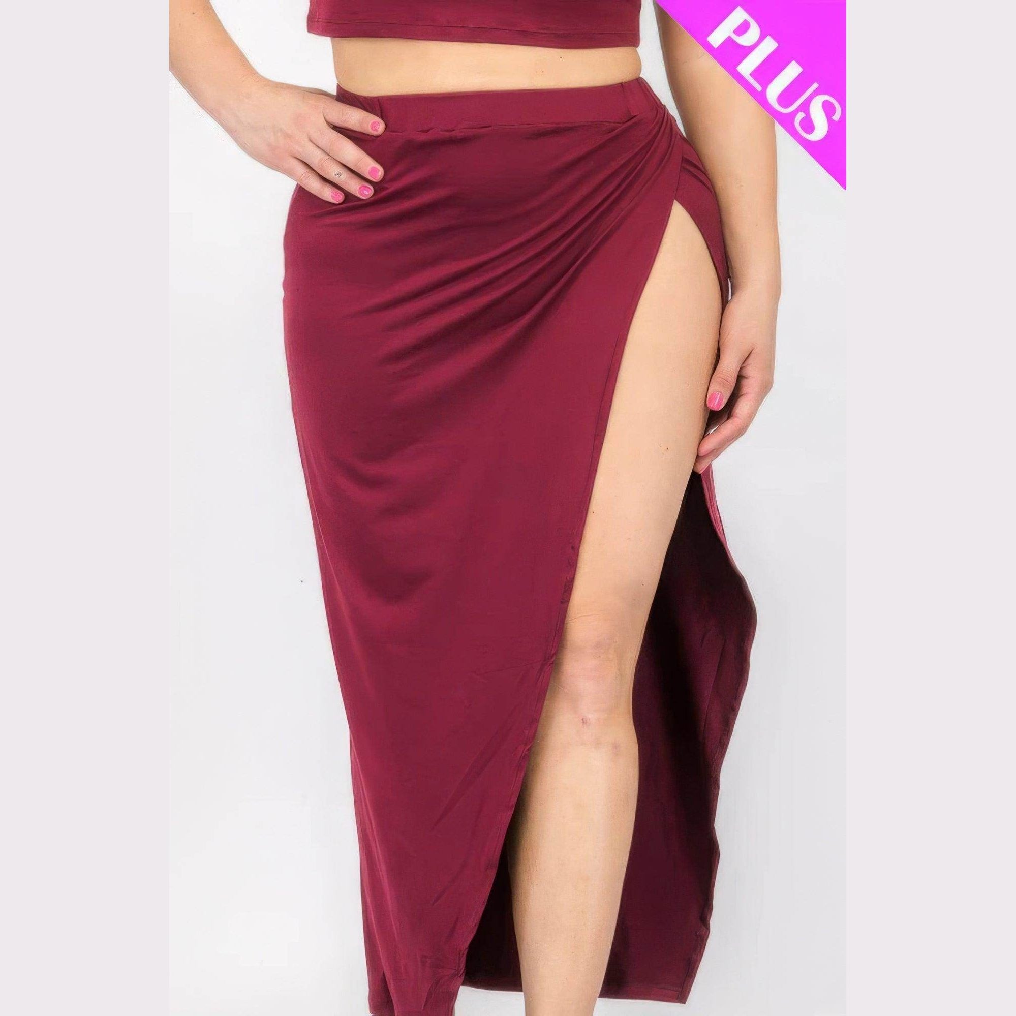 Plus Crop Cami & Split Thigh Maxi Skirt Set - VacationGrabs