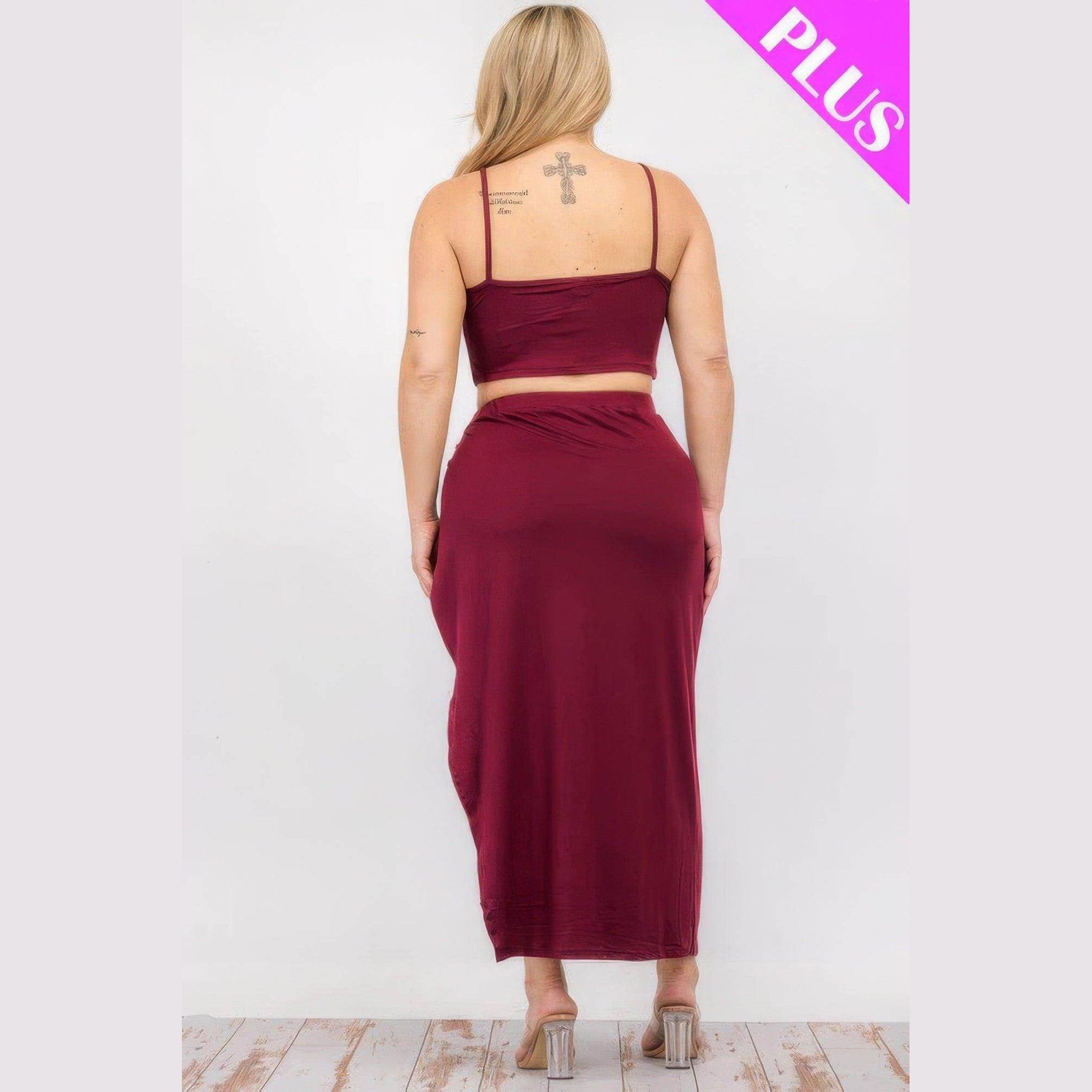 Plus Crop Cami & Split Thigh Maxi Skirt Set - VacationGrabs