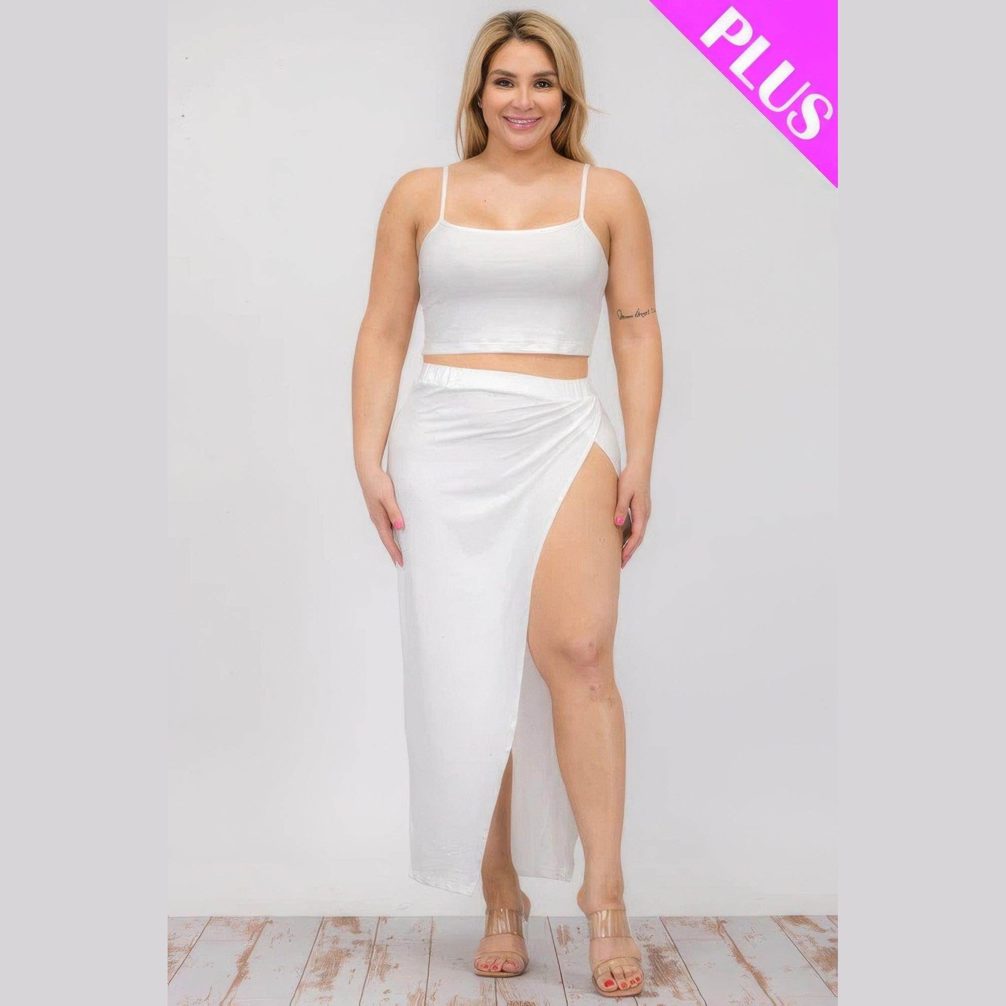 Plus Crop Cami & Split Thigh Maxi Skirt Set - VacationGrabs